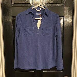 Vineyard Vines Women's Popover Slub Polo Shirt Blue XS
